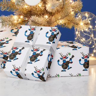 Papier Cadeau Père Noël reinder jouant de la guitare