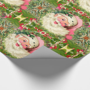 Papier Cadeau Père Noël rose vintage pour Noël