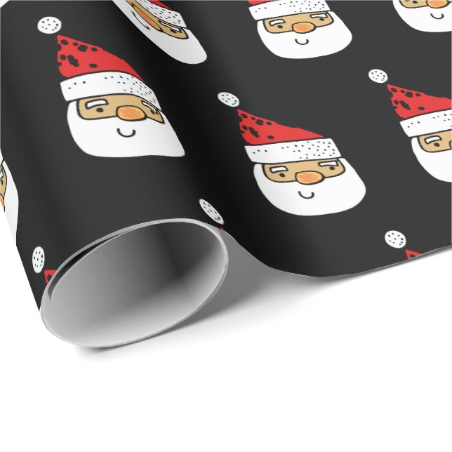 Papier Cadeau Père Noël Rouge Casquette Noël Noir (Coin rond)