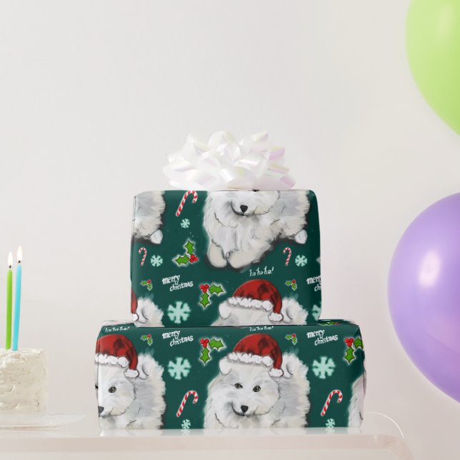 Papier Cadeau père Noël Samoyed  (Cadeaux de fête)