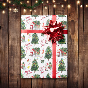 Papier Cadeau Père Noël Sled sapin de Noël personnalisé