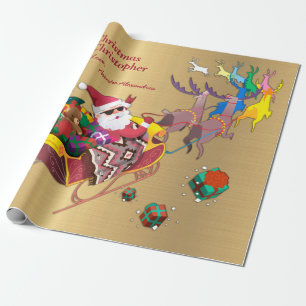 Papier Cadeau Père Noël Sleigh Joyeux Noël Vintage Personnaliser