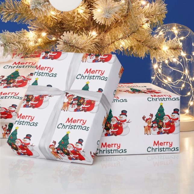 Papier Cadeau Père Noël Snowman Et Reindeer Festin Joyeux Noël (Vacances)