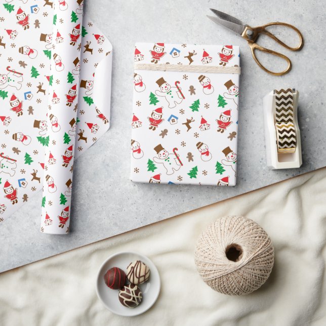 Papier Cadeau Père Noël & Snowman Motif Festive Noël (Artisanat)