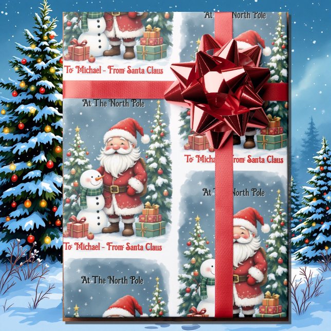 Papier Cadeau Père Noël & Snowman Personnaliser Nom Noël de l'en (Créateur téléchargé)