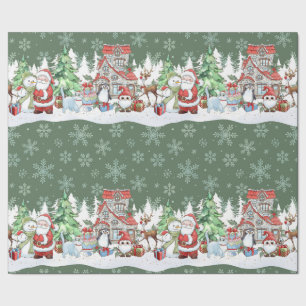 Papier Cadeau Père Noël Snowman Reindeer Papier d'enveloppement 