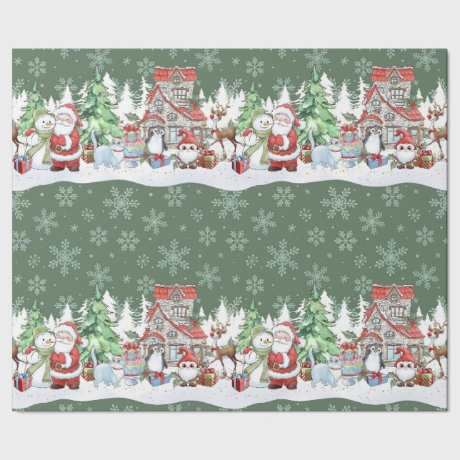 Papier Cadeau Père Noël Snowman Reindeer Papier d'enveloppement  (Couture)