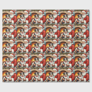 Papier Cadeau Père Noël tenant l'art de Noël Border Collie