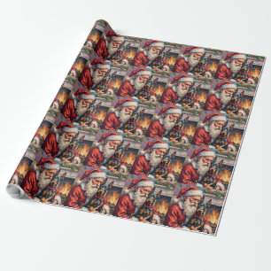 Papier Cadeau Père Noël tenant l'art de Noël Doberman