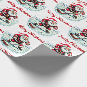 Papier Cadeau Père Noël Tendance Moderne Jouant au Hockey sur Gl