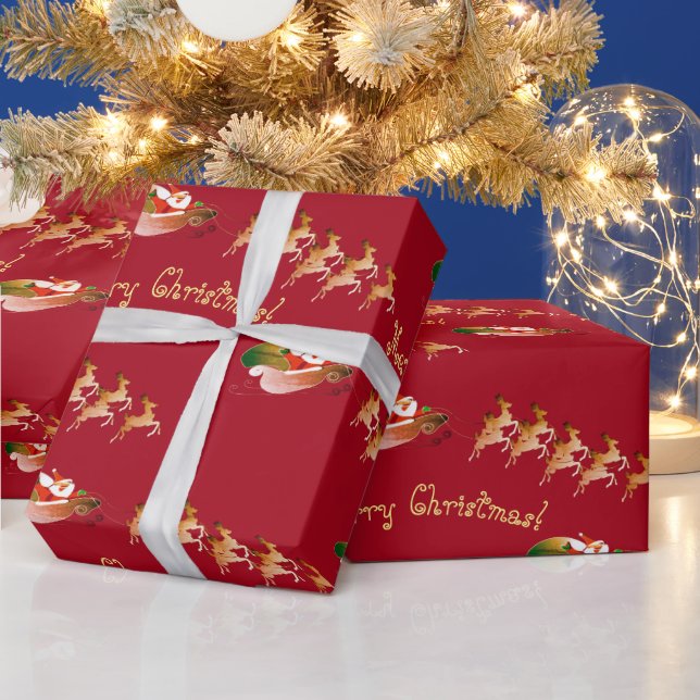 Papier Cadeau Père Noël Texte à bascule en rouge (Vacances)