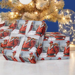 Papier Cadeau Père Noël Trump avec sac rouge