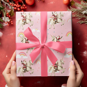 Papier Cadeau Père Noël & Unicorn Noël Vacances Pink Rainbows