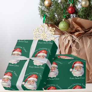 Papier Cadeau Père Noël Vert Personnalisé Enfants Noël