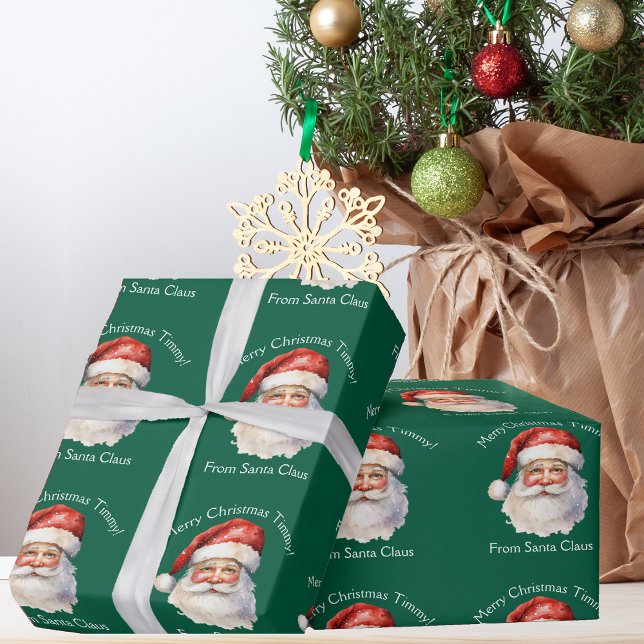 Papier Cadeau Père Noël Vert Personnalisé Enfants Noël (Créateur téléchargé)
