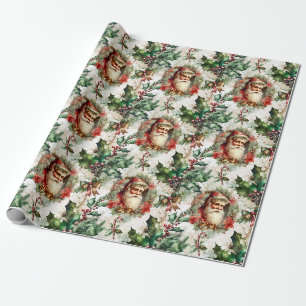 Papier Cadeau Père Noël victorien avec Holly II