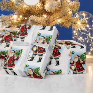 Papier Cadeau Père Noël vintage défilé de Noël jouets ballons
