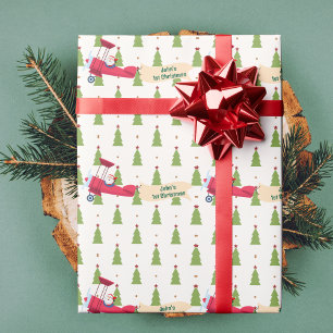 Papier Cadeau Père Noël Vol Avion, Premier Noël, Personnalisé
