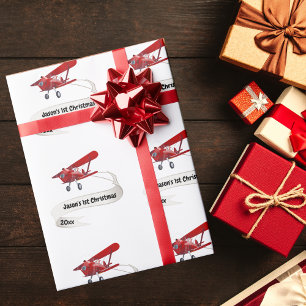 Papier Cadeau Père Noël Vol Avion, Premier Noël Personnalisé