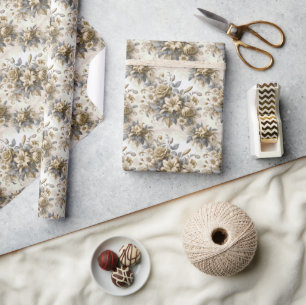 Papier Cadeau Perfection florale Jaune antique