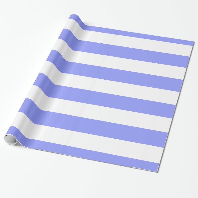 Papier Cadeau Périwinkle bleu, blanc Motif de bandes XL (Déroulé)
