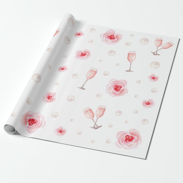 Papier Cadeau Perles roses et cadeau de mariage Prosecco pour en (Déroulé)