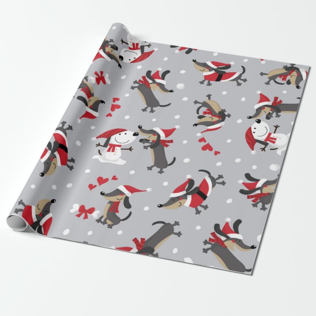 Papier Cadeau Perro salchicha en  Navidad. Dachshund Christmas (Déroulé)