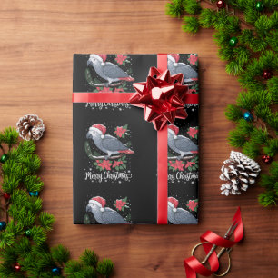 Papier Cadeau Perroquet Gris Africain de Noël 