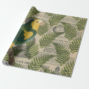 Papier Cadeau Perroquet vert et jaune sur les Feuilles