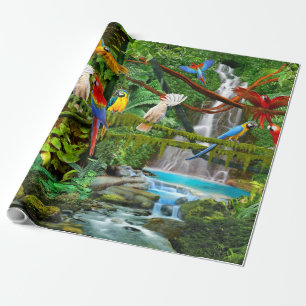 PAPIER CADEAU PERROQUETS AU PARADIS