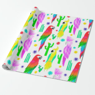 Papier Cadeau Perroquets coloré sans couture motif dessiné à la