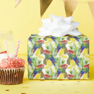 Papier Cadeau Perroquets Et Fruits Tropicaux