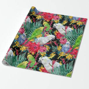 Papier Cadeau Perroquets Tropicaux Australiens Noirs