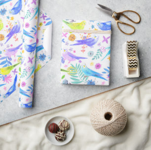Papier Cadeau Perruches lunatiques de perruche d'aquarelle