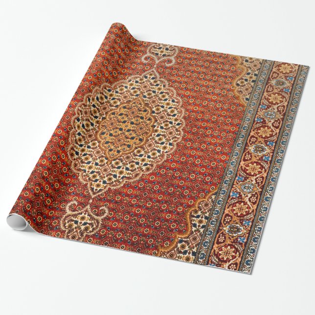 Papier Cadeau Perse Rouge Bleu Orange Jaune (Déroulé)