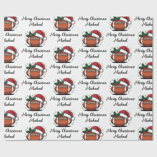 Papier Cadeau Personalized Christmas American Football Santa     (Plat)