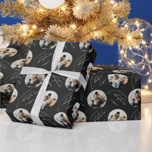 Papier Cadeau Personalized Cute Elegant Circle Photo Christmas (Vacances)