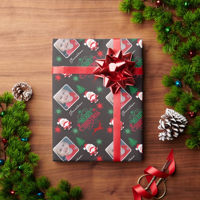 Papier Cadeau Personalized Photo Name Merry Christmas  (Cadeau de vacances)