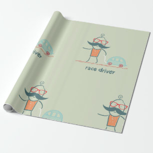 Papier Cadeau Personnage de moustache de conducteur de course dr