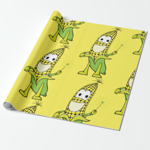 Papier Cadeau Personnage de sorcier de maïs avec baguette magiqu