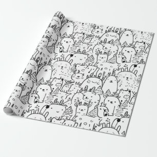Papier Cadeau Personnages mignons Kawaii Doodle (2)