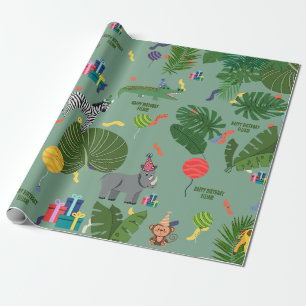 Papier Cadeau Personnalisable Animaux de fête Zoo Jungle