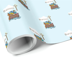 Papier Cadeau Personnalisable, Baby Boy Baptism Arche de Noah