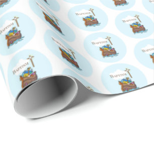 Papier Cadeau Personnalisable, Baby Boy Baptism Arche de Noah