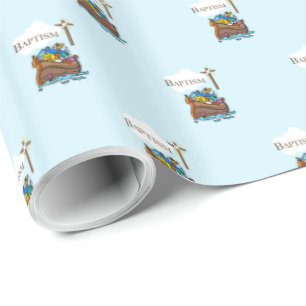 Papier Cadeau Personnalisable, baptême de bébé garçon Arche de N