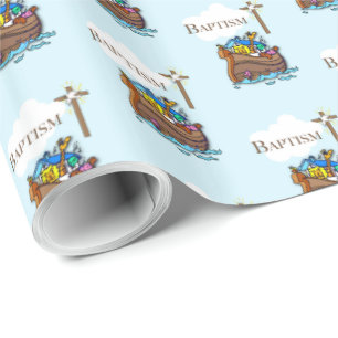 Papier Cadeau Personnalisable, baptême de bébé garçon Arche de N