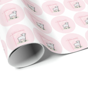 Papier Cadeau Personnalisable, Baptême, Rose, Fille, Agneau