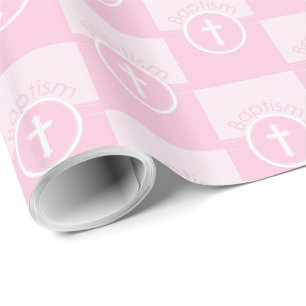 Papier Cadeau Personnalisable, fille rose enfant de Dieu Baptême