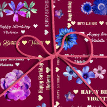 Personnalisable Floral Bourgogne fille Joyeux anni