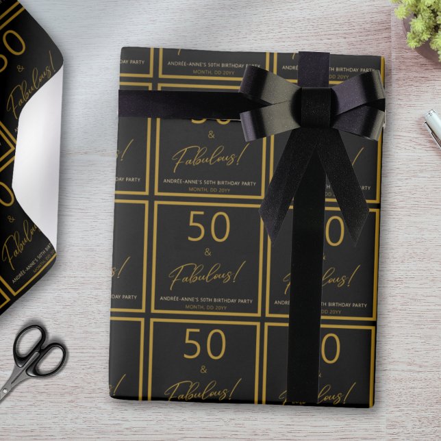 Papier Cadeau Personnalisé 50 Fabuleux Anniversaire Or Noir (Créateur téléchargé)